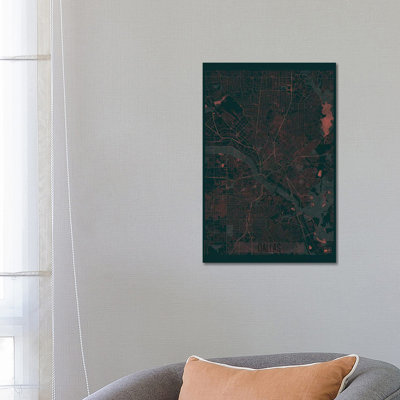 Dallas Infrared Urban Blueprint Map 1 Piece Wrapped Canvas Wall Art