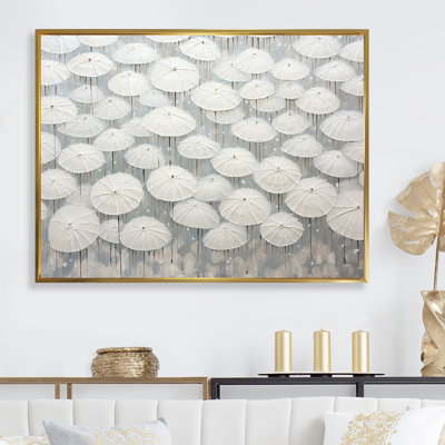 Ciel plein de parapluies blancs sur toile