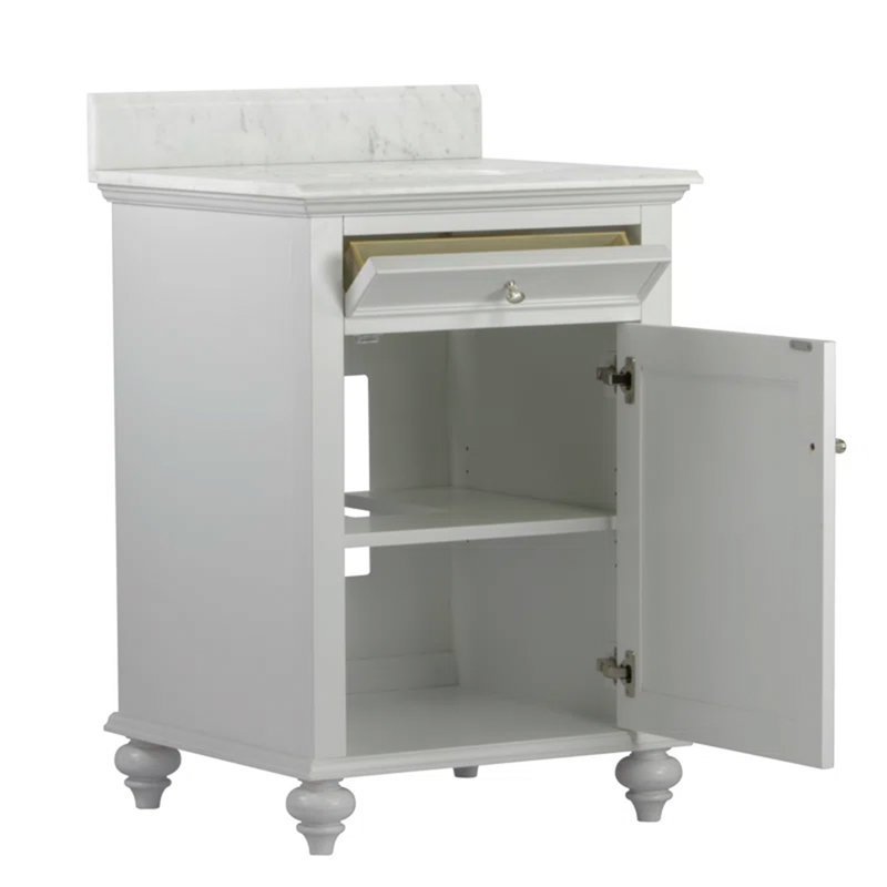 24" Single Bathroom Vanity Marble Countertop Bath Vanity, Gray