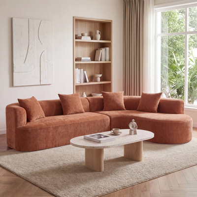  Modern 116.5" Curved Chenille Sectional Sofa , L-Shaped Modular Couch with Pillows