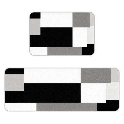 Black White Geometry, 2 Pcs Kitchen Mats Set