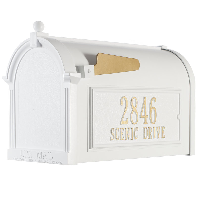 Post Mounted Mailbox, White/Gold, Yes