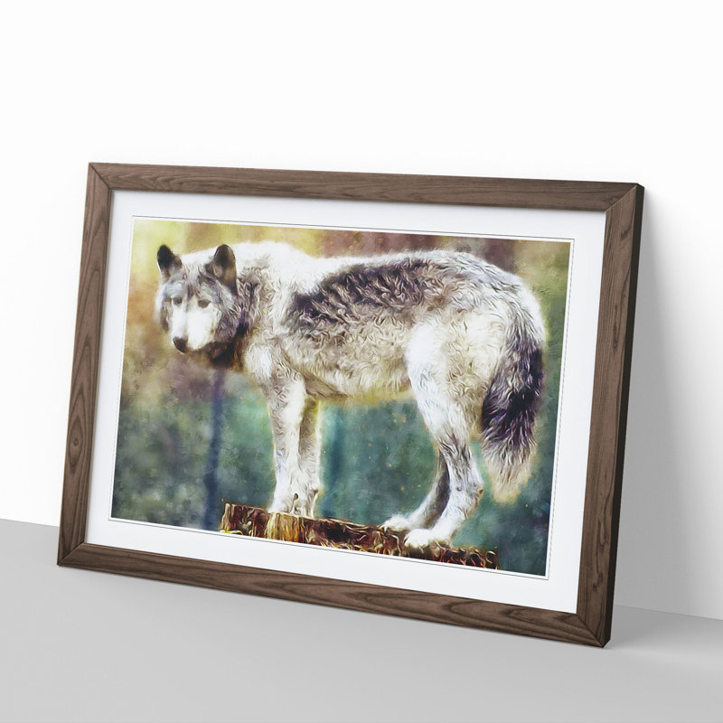 Abstract Wolf Vol.3 - Picture Frame Graphic Art, 27cm H x 36cm W x 2cm D, Walnut Framed