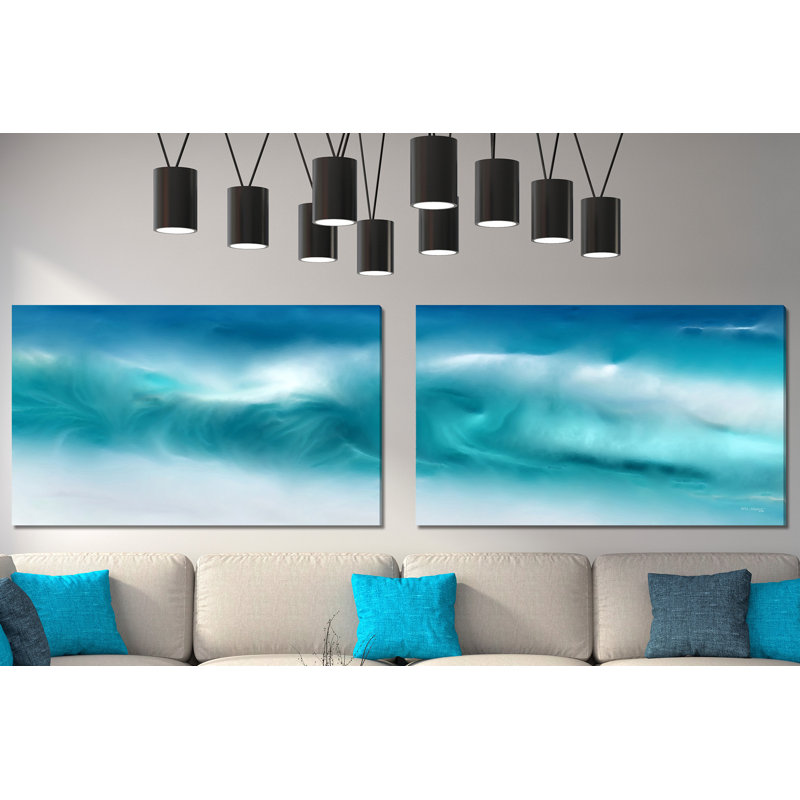 «Blue Ocean Waves on the Beach», ensemble de 2 reproductions d'art graphique sur toile, H 18 po x l 60 po x P 1 po