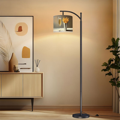 Arc Floor Lamp with Adjustable Lampshade French Fries Champagne Martini Cocktail Retro Trendy Bar Standing Lamp 3 Color Temperatures Dimmable Tall Pole Lamp with Foot Switch for Kitchen Cafe Home Bar Decor