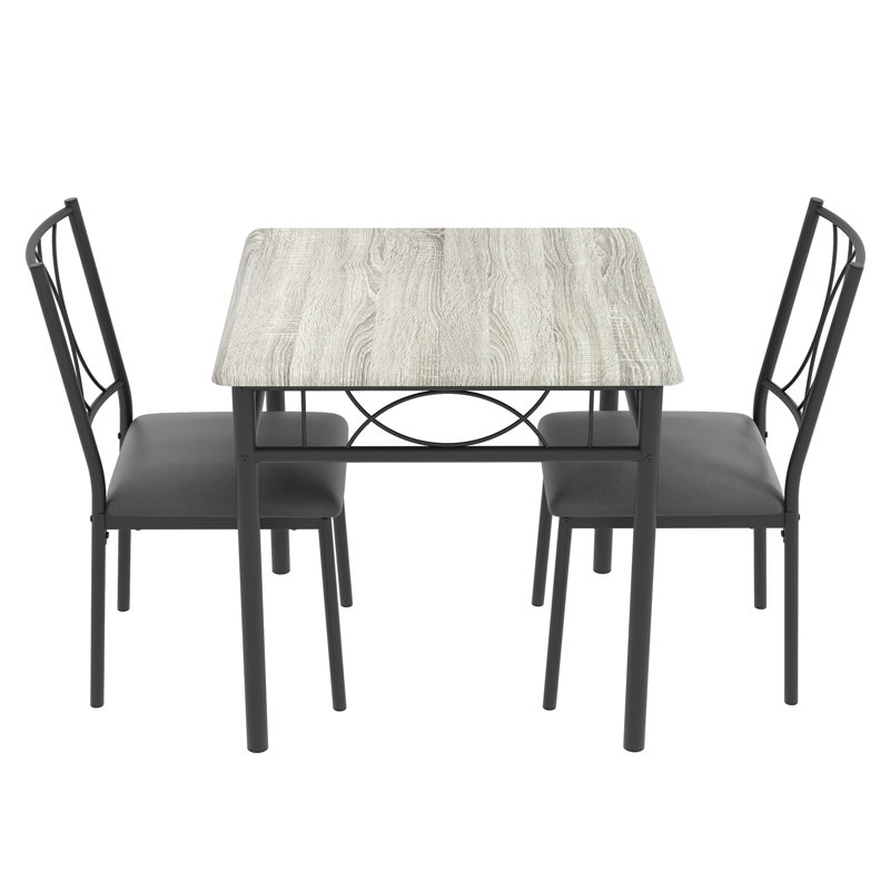 Ensemble de table de salle à manger 3 pièces pour 2 personnes - Table de cuisine carrée en bois et métal avec sièges rembourrés - Conception compacte pour petits espaces - Gris