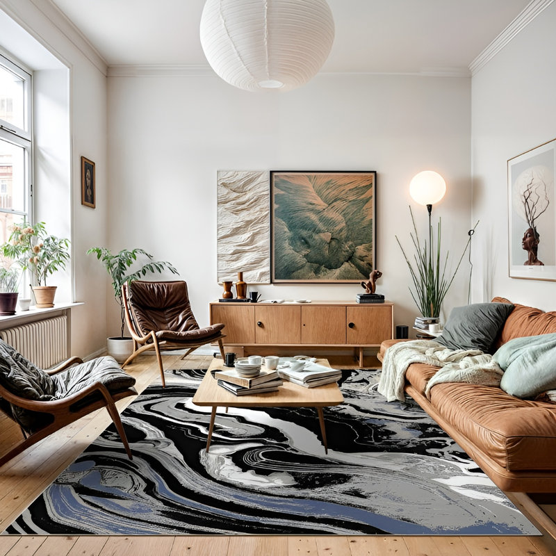 Galaxy Series Abrstract Black/Gray/Ivory/Beige Area Rug, Rectangle 7'9" x 10'2"