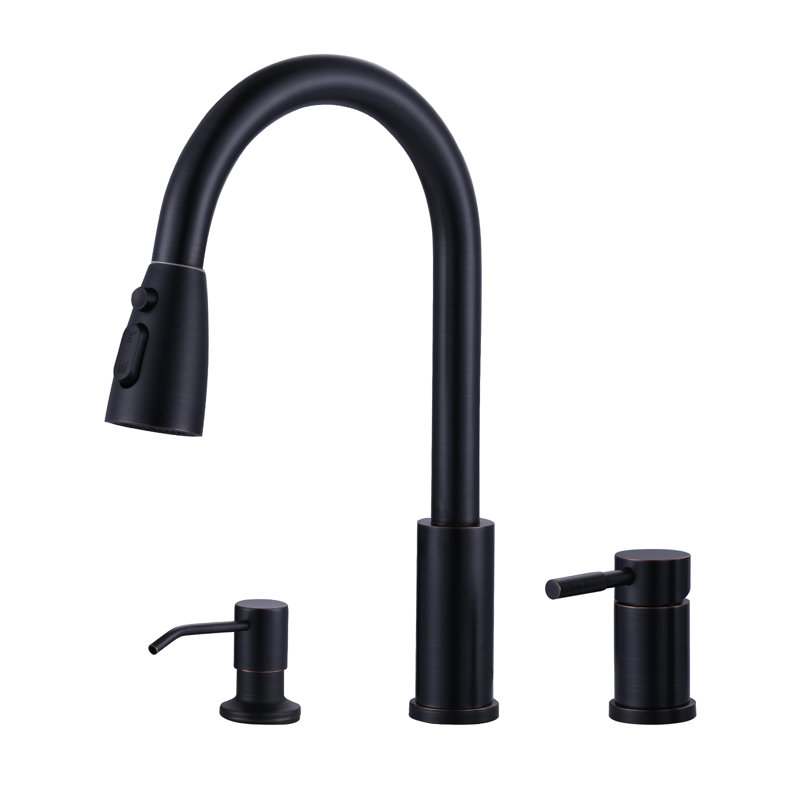 3-hole Pull Down Kitchen Faucet With Soap Dispenser And Unique Individual Handle