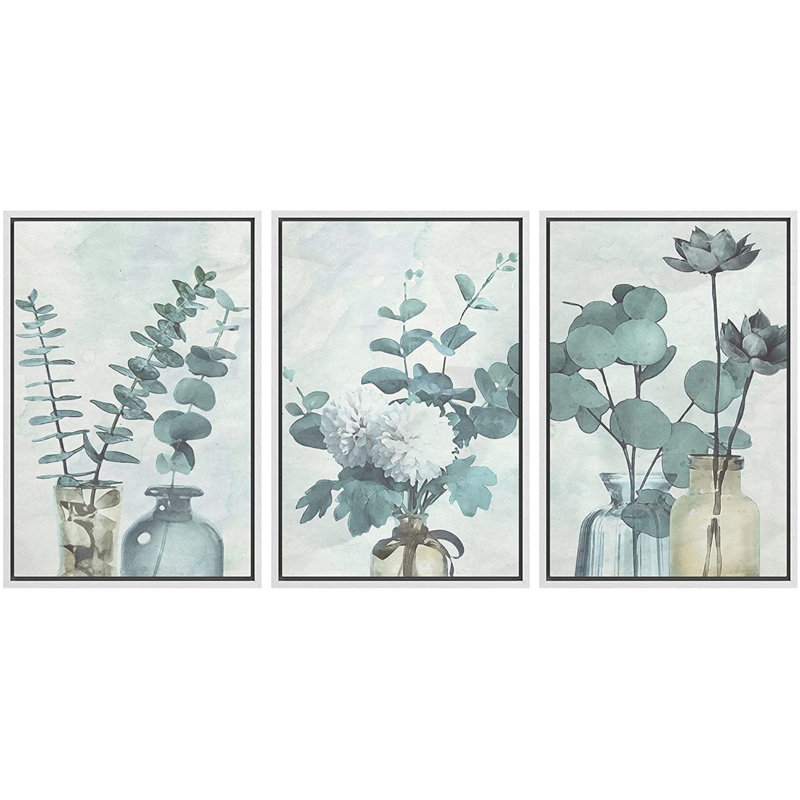 Ensemble de 3 impressions sur toile à cadre flottant, Blanc, H 24 po x l 48 po x P 1,5 po