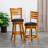30" Bar Height Slat Back Swivel Stool, Natural Finish, Charcoal Fabric Seat-1827414383