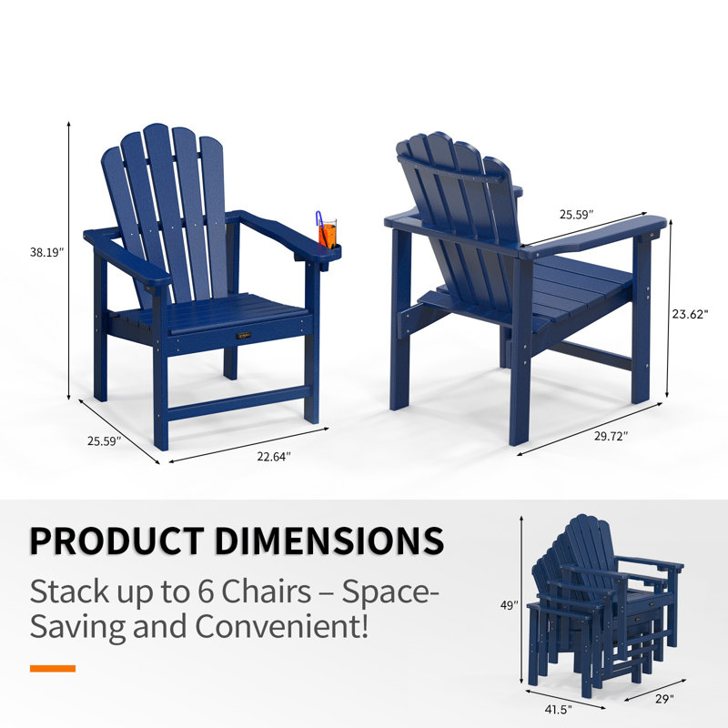 HDPE Patio Stackable Folding Adirondack Chair, Blue