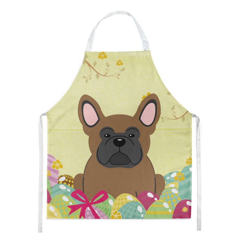 Tablier œufs de pâques, Jaune / Brun, Bouledogue français