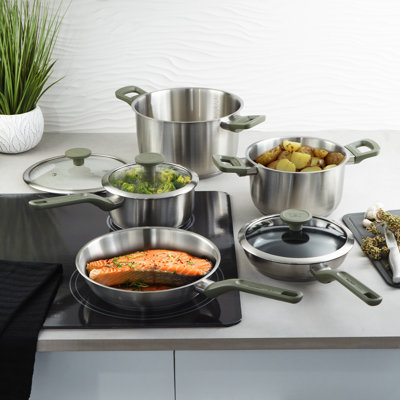 Batterie de cuisine en acier inoxydable recyclé 8 pièces BergHOFF Leo Bolt, vert