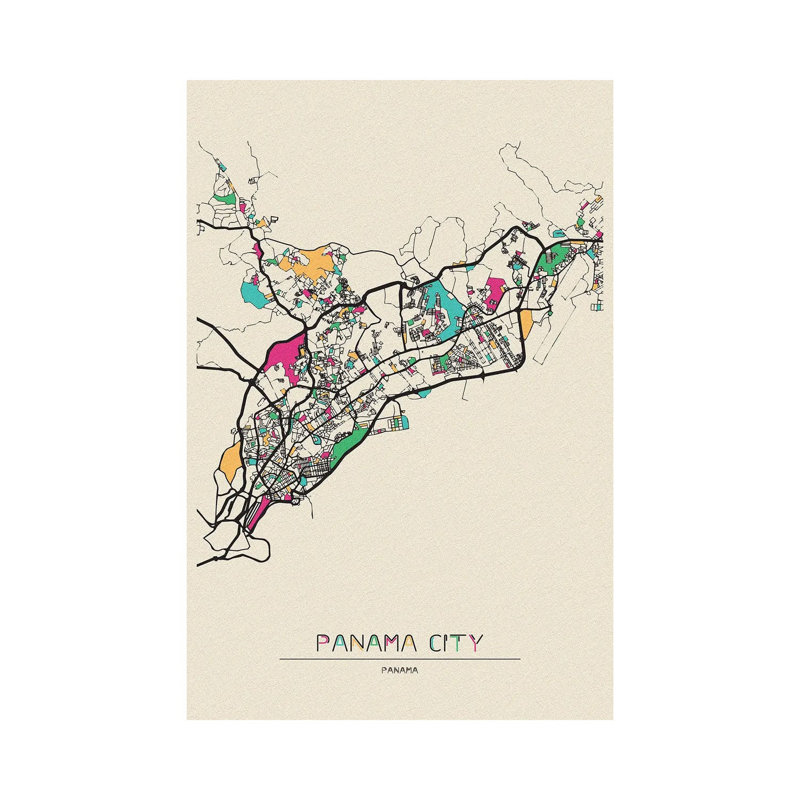 Panama City Map par Ayse Deniz Akerman - Toile tendue avec châssis sur toile, H 60 po x l 40po x P 1,5 po