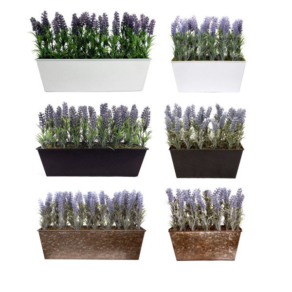 Lavender in Rustic Tin Planter (Window Box), Rustic Brown, 32.2cm H x 31.5cm W x 16.5cm D
