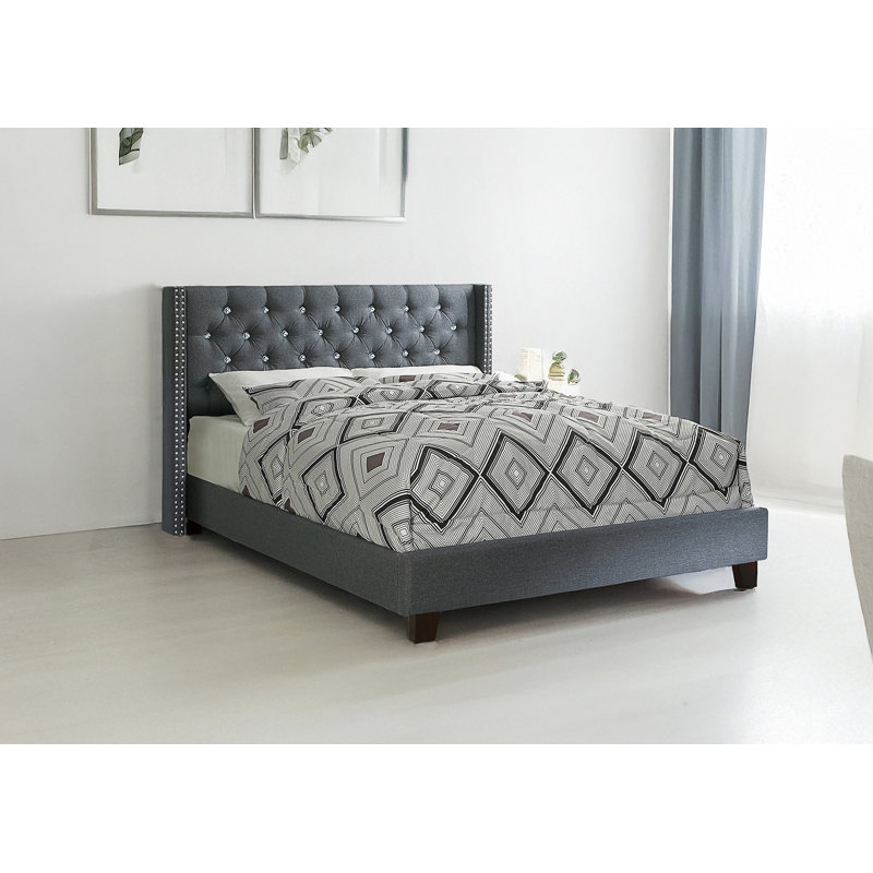 Lit double contemporain avec tête de lit capitonnée et pieds en plastique durables, parfait pour les chambres à coucher modernes