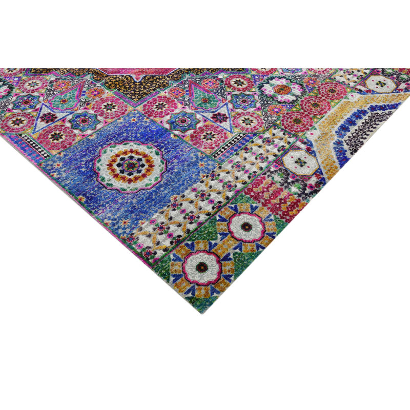 Hand Woven Silk and Wool Oriental Area Rug, Rectangle 9' x 12'