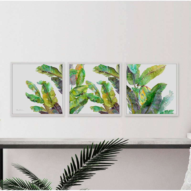 Chic Banana Leaves Triptych by Evelia - 3 Piece Single Picture Frame Set, 12" H x 12" W x 1.5" D