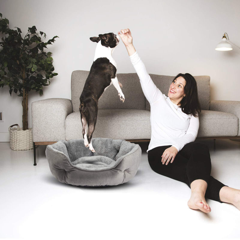Petit lit pour petit chien, petit lit pour chiot et chaton, très doux et lavable à la machine avec un dessous Oxford antidérapant et résistant à l'eau, gris