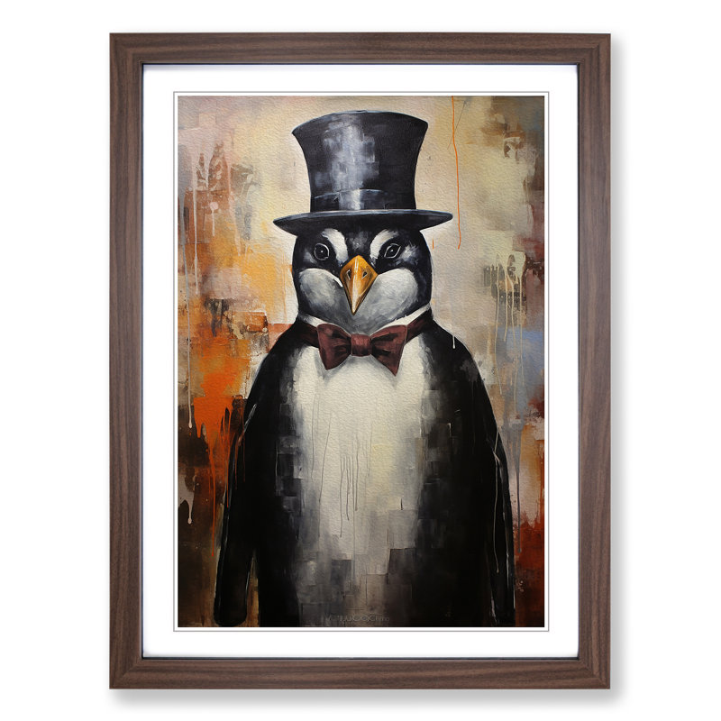 XYZ-FRM-V1223-5057 Penguin Modern - Single Picture Frame Print on Wood, Walnut, 46cm H x 34cm W x 2cm D