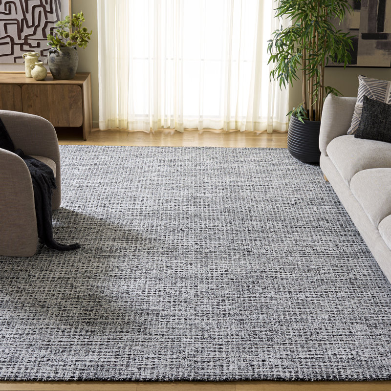 Glamour Hand Tufted Viscose Wool Cotton with Latex Geometric Rug in Ivory/Black, Rectangle 8' x 10'