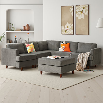Modern 6-Seater Modular Sectional Sofa - Corduroy Upholstery, Free-Combination Design (L/U-Shape or Sleeper), 250 lb/Seat by Latitude Run