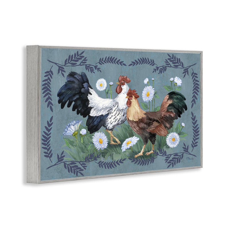 Coqs avec fougère, estampe numérique encadrée par Paul Brent, Estampe numérique Farmhouse, H 16 po x l 24 po