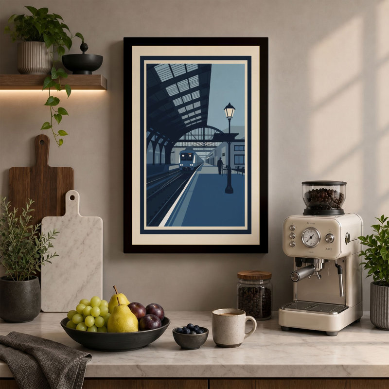 Station Platform Minimalist - Wrapped Canvas, 36x24 - 91.4 x 61.0 cm, Ochre Border