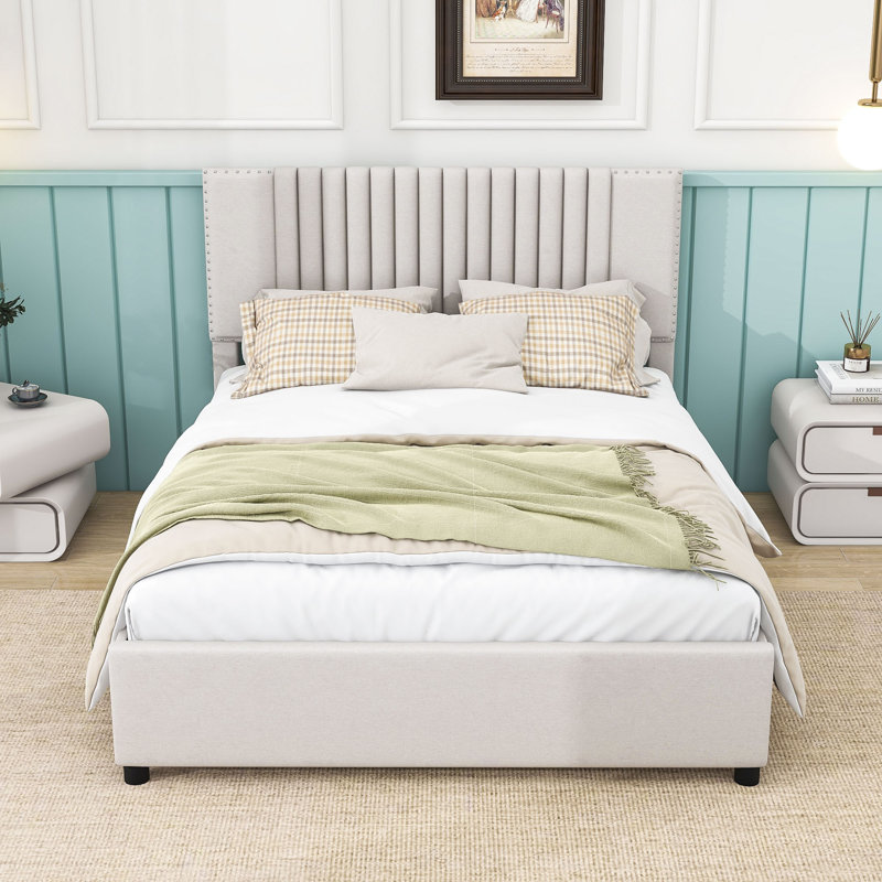 Vanderhoof Upholstered Platform Storage Bed with Drawers and Trundle, Full / Double, Beige