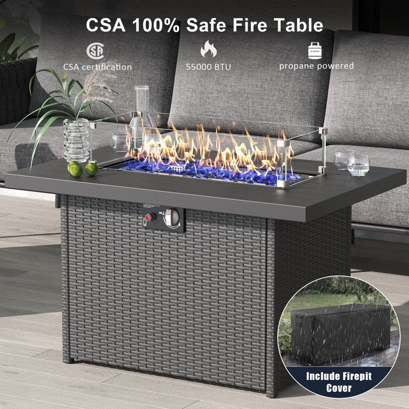 4 Piece Outdoor Furniture Set with Fire Pit Table, Modern Rope Woven Patio Conversation Sofa Set with Olefin Braid and Deep Seating