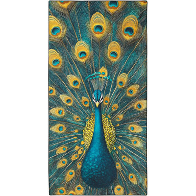 Serviette de plage Peacock surdimensionnée 50 po x 60 po, imprimé vibrant de plumes de paon, serviettes en microfibre fines et légères à séchage rapide sans sable pour le camping de plage