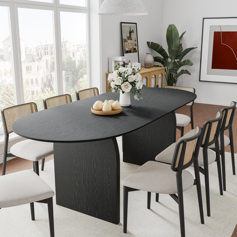 Oval Wood Dining Table Double Pedestal Kitchen Table, Black, 30" H x 79" L x 33.5" W