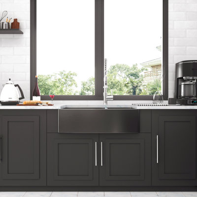 Gunmetal Black Double Bowl (60/40) Farmhouse Sink- Stainless Steel Apron Front Kitchen Sink 16 Gauge With Two 10" Deep Basin