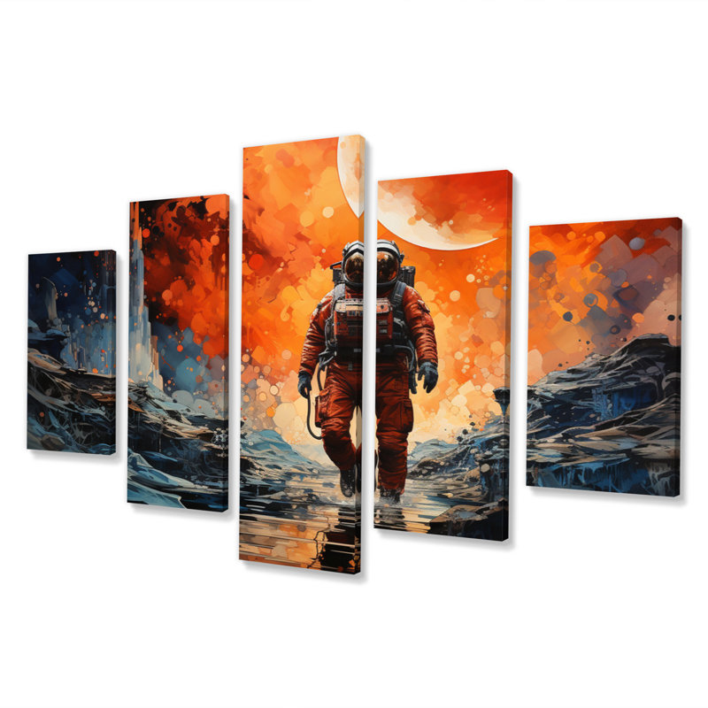  «Space Astronaut Cosmic Dreams II - Reproduction d'art sur toile - 5 panneaux