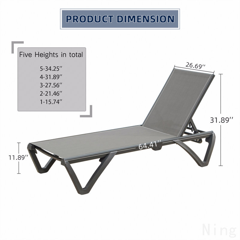 Patio Chaise Lounge Outdoor Aluminum Polypropylene Chair With Adjustable Backrest, Poolside Sunbathing Chair For Beach,Yard,Balcony (Gray, 2 Lounge Chairs)