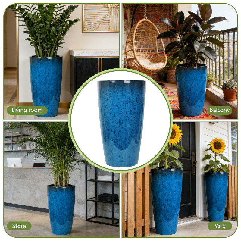 2 Pack 21" Tall Planters Sturdy Plant Flower Tree Pots For Indoor Outdoor Decor, Blue, 24.01" H x 14.01" W x 14.01" D