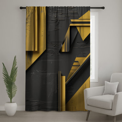 Rideaux noirs à motif géométrique, voilages et voilages à motif géométrique - 1 panneau
