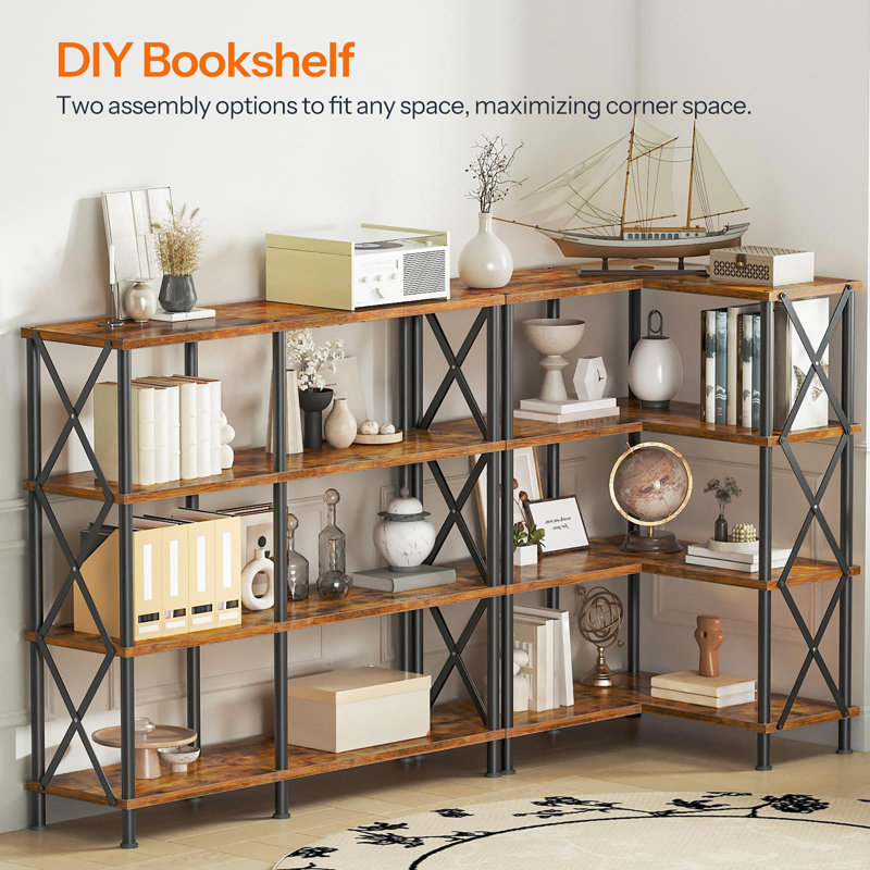 Bibliothèque à 4 niveaux en L, Rustic Brown