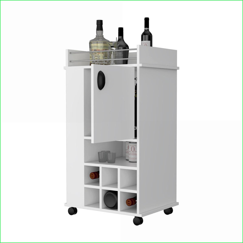 Chariot-bar avec support à vin, armoire à 1 porte et amp; Roulettes | Blanc neige | Bois d'ingénierie, Blanc
