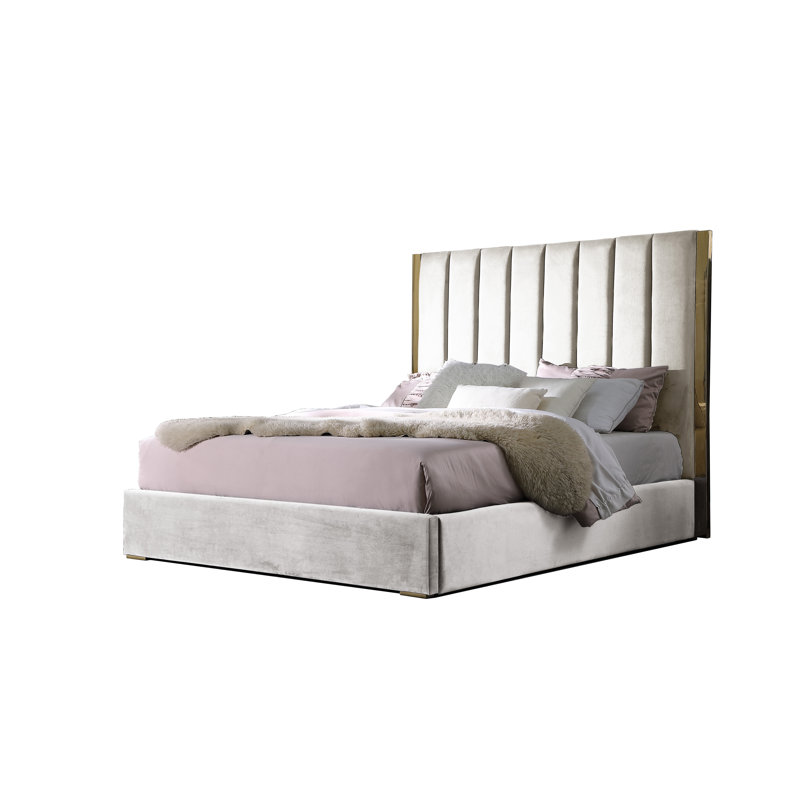 Aarhus Upholstered Channel Tufting Platform Bed , Beige, King