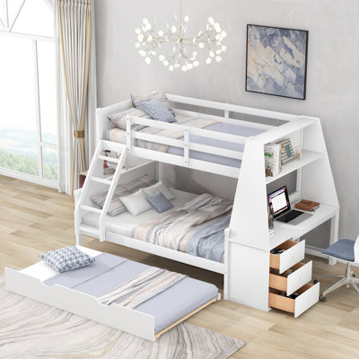 Twin Over Full Bunk Bed With Trundle And Built-In Desk, Three Storage Drawers And Shelf,Gray(Expected Arrival Time:11.1) -  Harriet Bee, 5A71076AE8854CC481055E4D341FEBB1