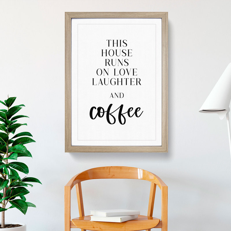 Love Laughter and Coffee - Picture Frame Typography, Oak Framed, 48cm H x 36cm W x 2cm D