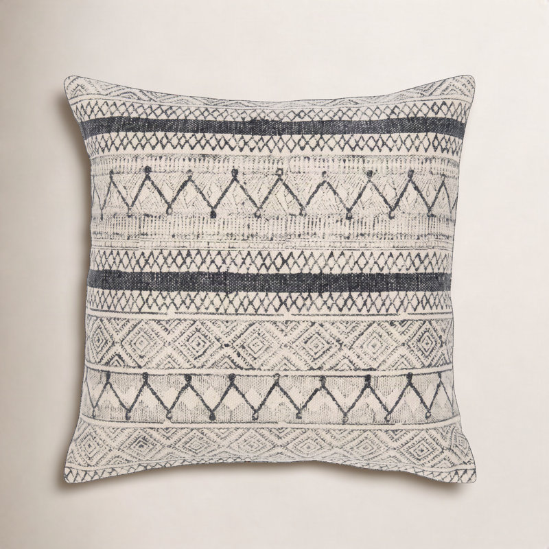 Oreiller carré en coton Zetta, 18 po x 18 po, Beige clair / Noir, Duvet
