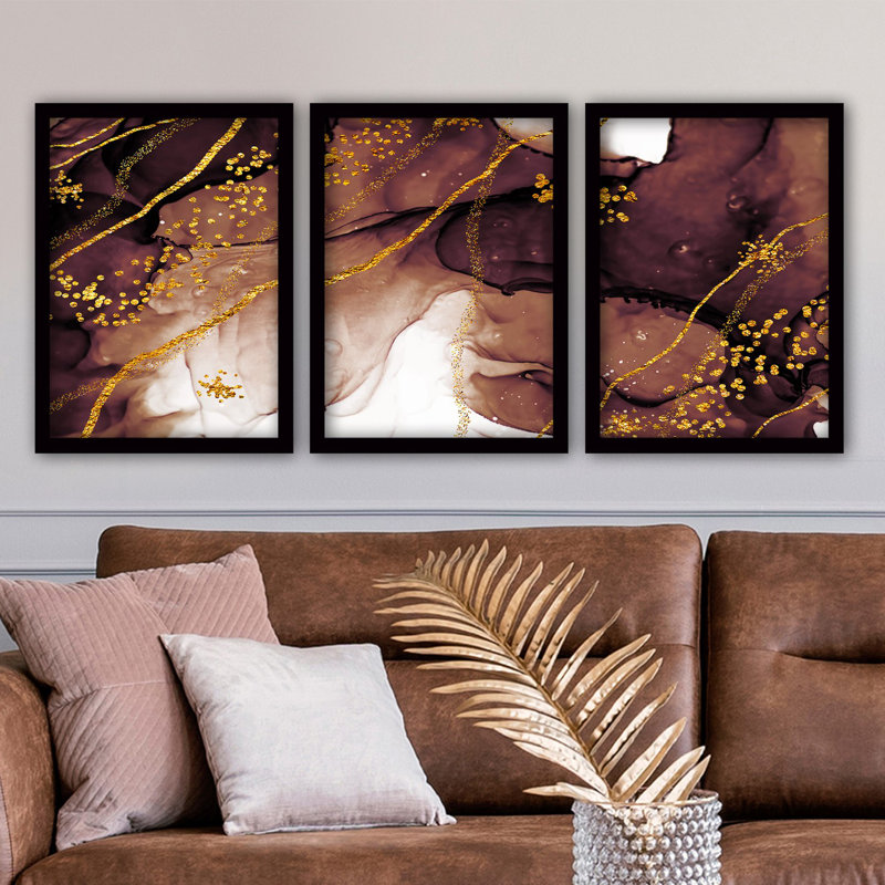 Ensemble de 3 peintures élégantes encadrées décoratives, 13,8 x 17,7 pouces chacune | 100% panneau de fibres à densité moyenne avec cadre en plastique durable, épaisseur: 0,8 pouce | Parfait pour la décoration intérieure, le salon et l'esthétique de bureau
