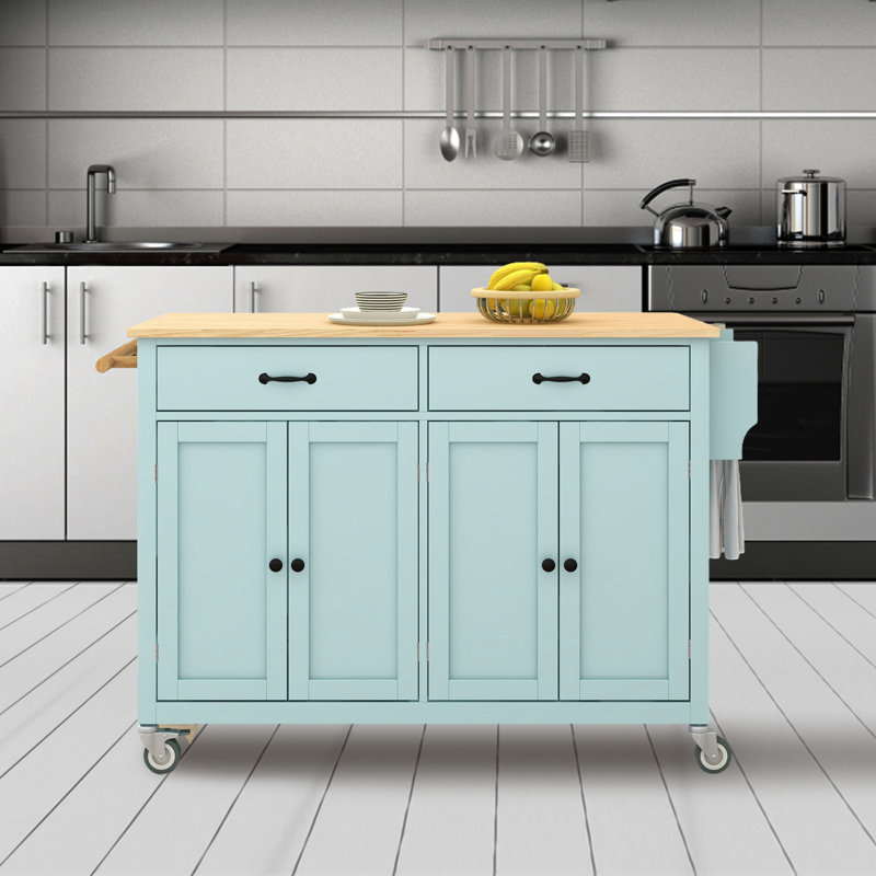 Ayyan Wood Kitchen Cart, Mint Green