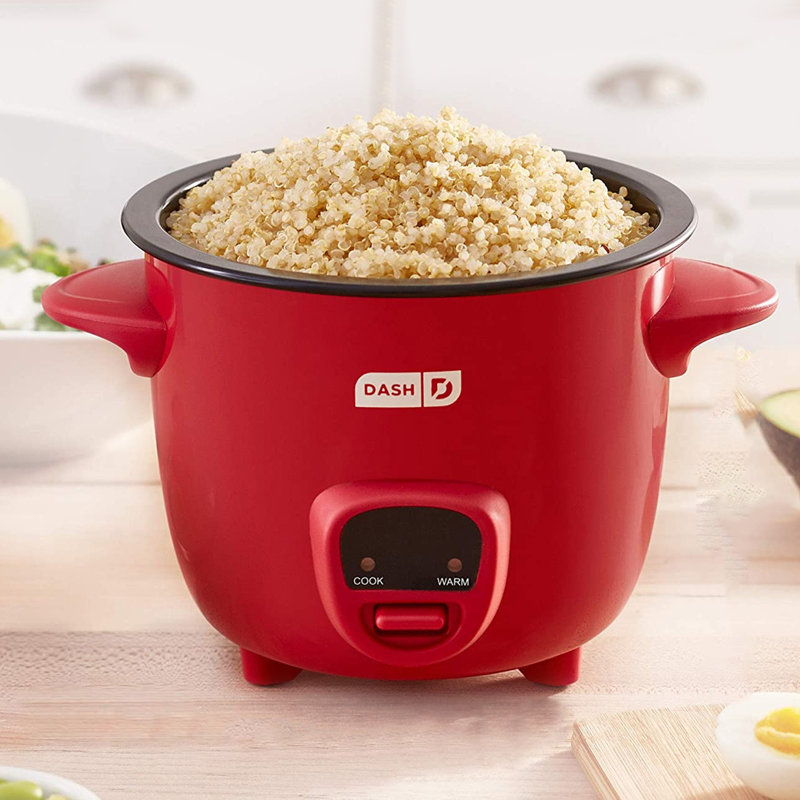 16 Ounce Rice Cooker in White with Keep Warm Setting, Red