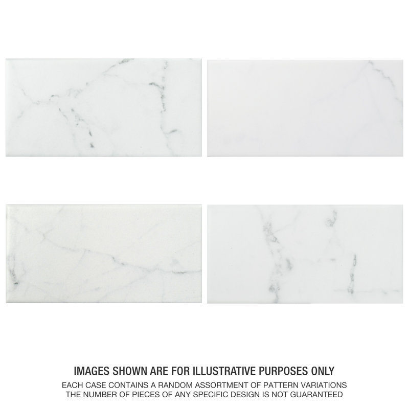 Classico Carrara 3" x 6" Ceramic Stone Look Subway Wall Tile
