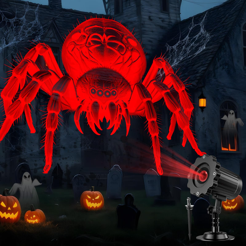 Lumière d'Halloween pour projecteur d'araignée, 3D dynamique - Projecteur en toile d'araignée pour l'extérieur intérieur, décorations d'Halloween HD imperméables pour la maison, la cour, la fenêtre, le mur, le cimetière