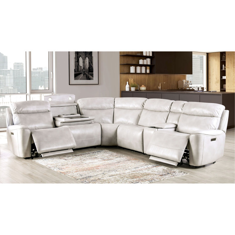 Canapé modulaire inclinable électrique 6 pièces en taupe, bois massif et table rabattable avec lecture pour plus de confort taupe avec porte-gobelets