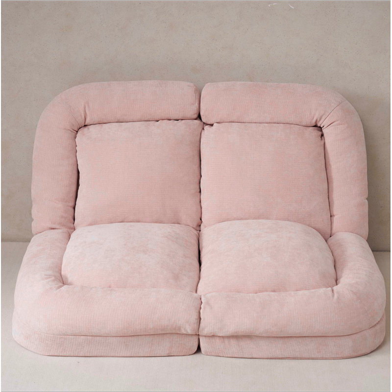 Convertible Fold-Out Single Sofa Bed,Pink,The Left Part Of The Complete Product., Pink Cotton